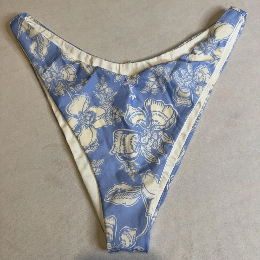 L*Space Bikini Bottom Womens XL Blue Floral Bitsy Cut Cheeky High Leg‎ Swim